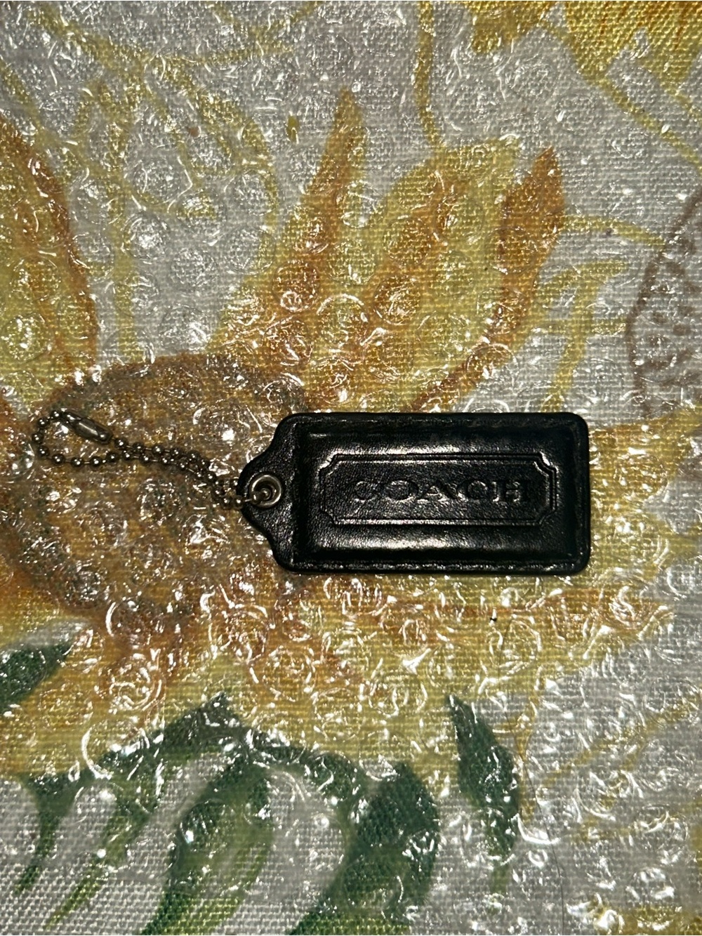Coach Black Leather Tag with Ball Chain. EUC.